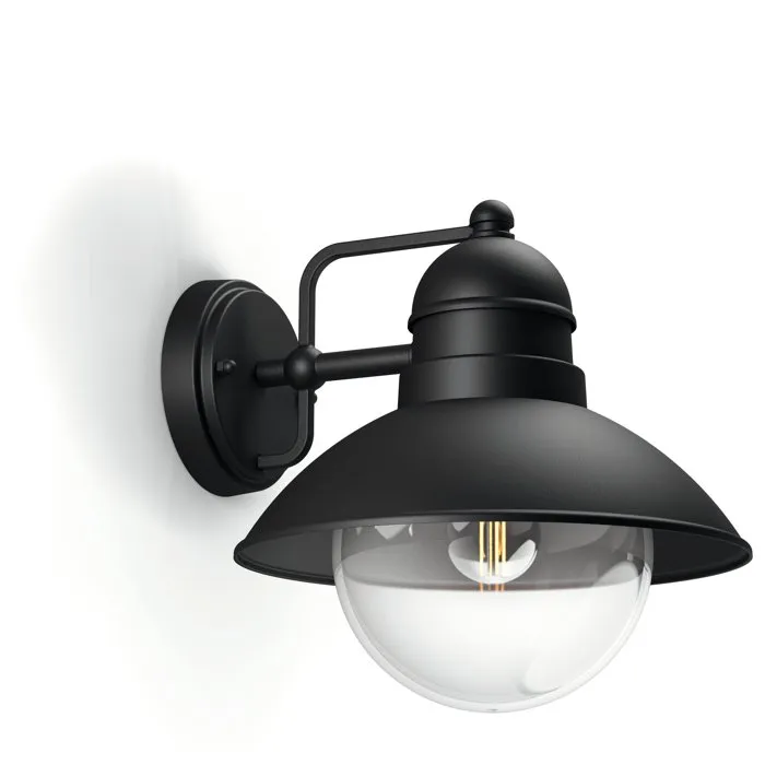 Philips Aplique exterior Hoverfly E27 Negro luz hacia abajo con casquillo E27