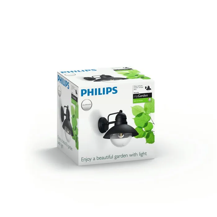 Philips Aplique exterior Hoverfly E27 Negro luz hacia abajo con casquillo E27