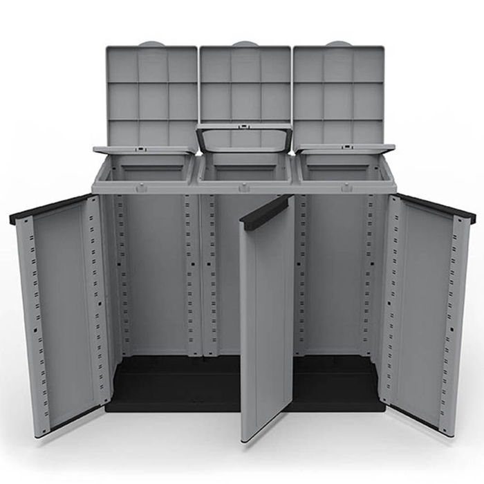 Ecoline Armario reciclaje 3 puertas 102 x 39 x 88,7 cm, gris/negro, apto para bolsas de hasta 110l