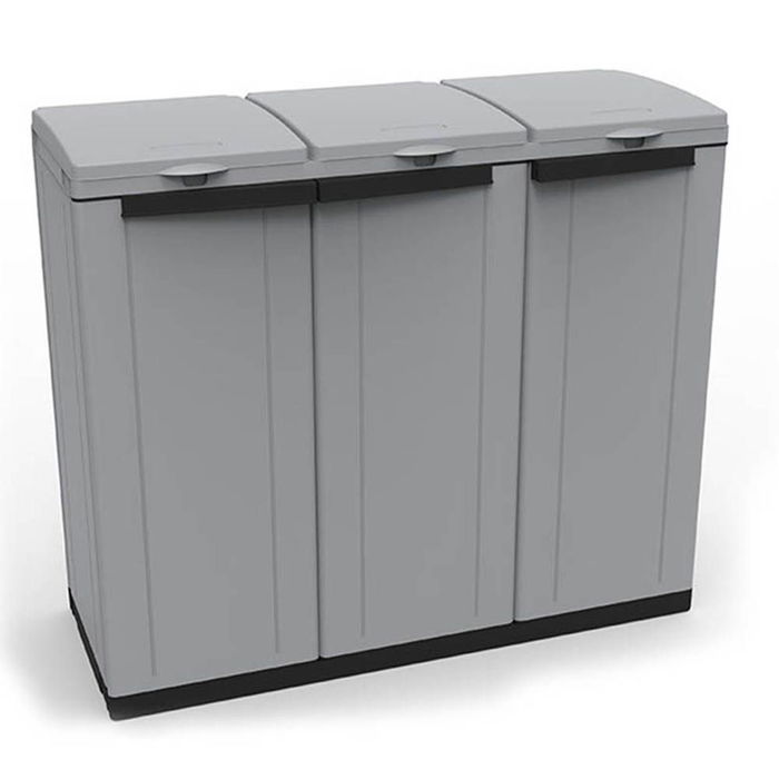 Ecoline Armario reciclaje 3 puertas 102 x 39 x 88,7 cm, gris/negro, apto para bolsas de hasta 110l