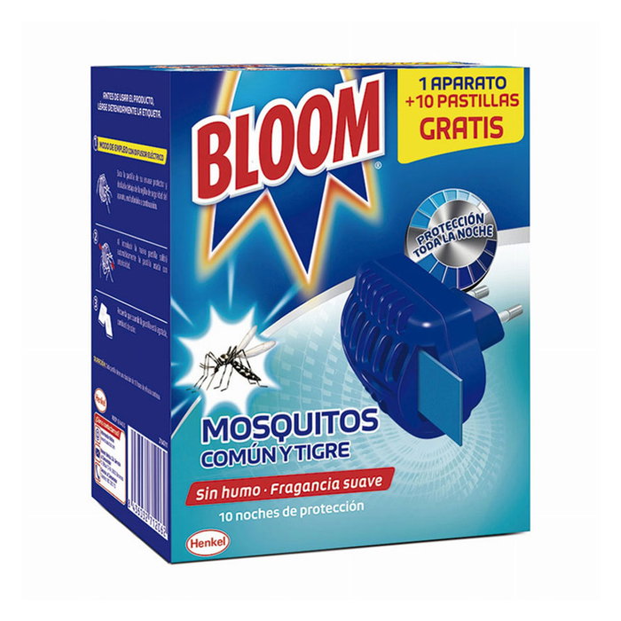 Bloom Insect aparato + 10 pastillas antimosquitos común y tigre, eficaz hasta 10 horas, fragancia suave Bloom Insect aparato + 10 pastillas antimosquitos común y tigre, eficaz hasta 10 horas, fragancia suave