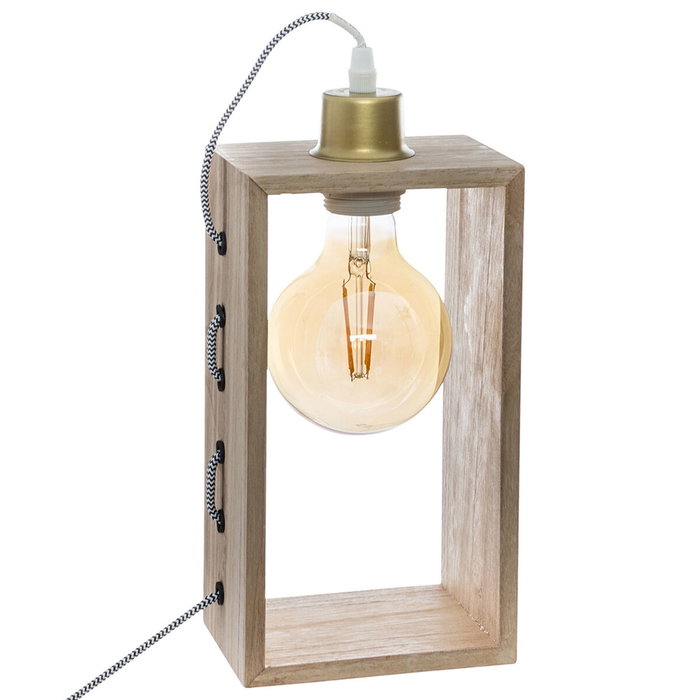 Atmosphera Lámpara rectangular de madera de sobremesa E27 14 x 9.6 x 28 cm Atmosphera Lámpara rectangular de madera de sobremesa E27 14 x 9.6 x 28 cm