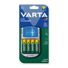 Varta LCD Charger Cargador de Pilas AA y AAA con Pantalla LCD, Incluye 4 Pilas AA 2600mAh y Adaptador 12V