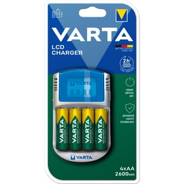 Varta Cargador de baterías LCD para pilas AA y AAA con 4 pilas incluidas