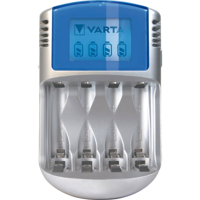 Varta Cargador de baterías LCD para pilas AA y AAA con 4 pilas incluidas Varta Cargador de baterías LCD para pilas AA y AAA con 4 pilas incluidas