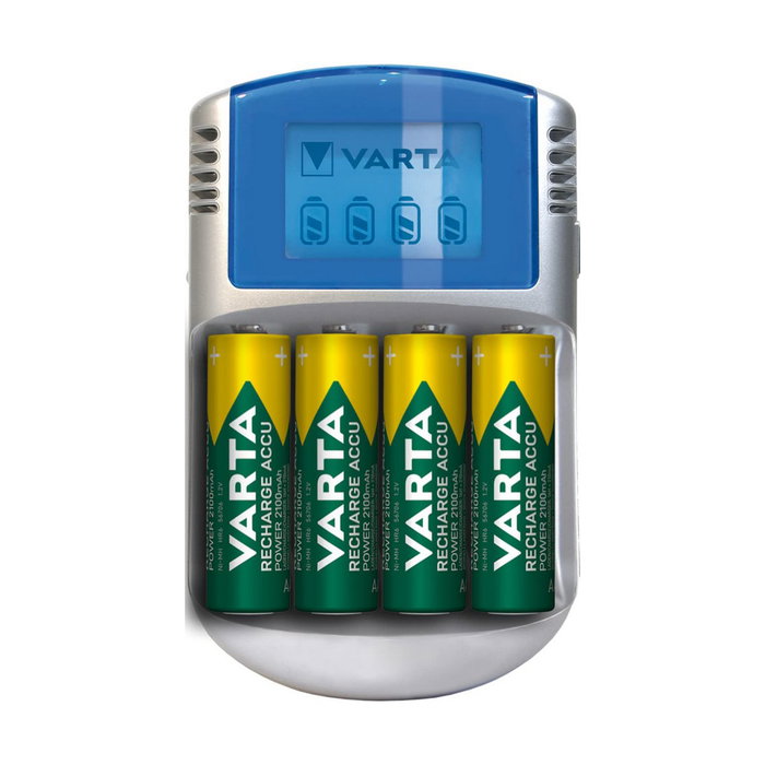 Varta Cargador de baterías LCD para pilas AA y AAA con 4 pilas incluidas Varta Cargador de baterías LCD para pilas AA y AAA con 4 pilas incluidas