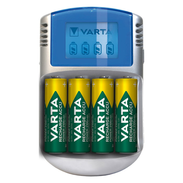 Varta Cargador de baterías LCD para pilas AA y AAA con 4 pilas incluidas Varta Cargador de baterías LCD para pilas AA y AAA con 4 pilas incluidas