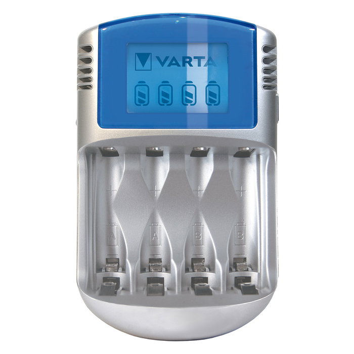 Varta Cargador de baterías LCD para pilas AA y AAA con 4 pilas incluidas Varta Cargador de baterías LCD para pilas AA y AAA con 4 pilas incluidas