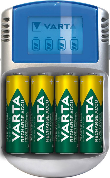 Varta Cargador de baterías LCD para pilas AA y AAA con 4 pilas incluidas Varta Cargador de baterías LCD para pilas AA y AAA con 4 pilas incluidas