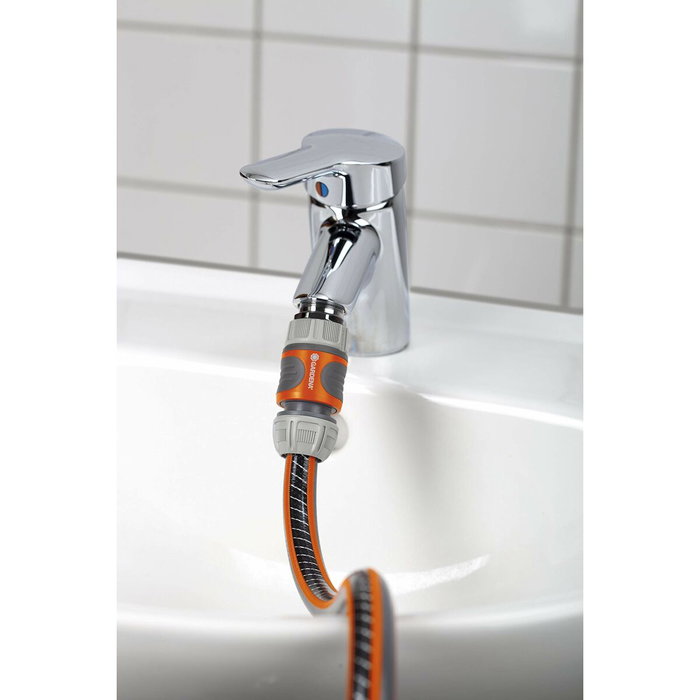 Gardena Adaptador de rosca para grifo de cocina macho 3/4 a macho M24x1mm con filtro de aire, acero inoxidable, cromado Gardena Adaptador de rosca para grifo de cocina macho 3/4 a macho M24x1mm con filtro de aire, acero inoxidable, cromado