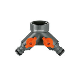 Gardena Distribuidor de 2 Vías con Válvulas para Grifo con Rosca ½" - ¾", Conector Rápido Doble Salida Anti Hielo Gris/Naranja