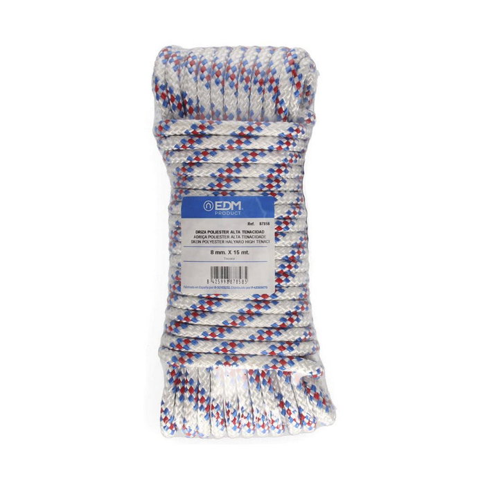 Edm Cuerda driza poliéster alta tenacidad tricolor 8 mm x 15 m Edm Cuerda driza poliéster alta tenacidad tricolor 8 mm x 15 m