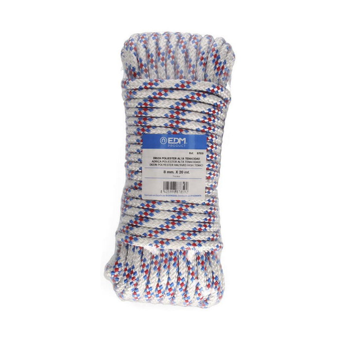 Edm Cuerda driza de poliéster de alta tenacidad tricolor de 8 mm x 20 m Edm Cuerda driza de poliéster de alta tenacidad tricolor de 8 mm x 20 m