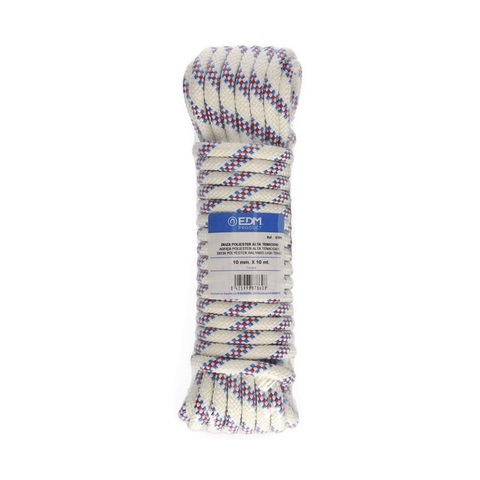 Edm Cuerda driza de poliéster alta tenacidad tricolor 10 mm x 10 m Edm Cuerda driza de poliéster alta tenacidad tricolor 10 mm x 10 m
