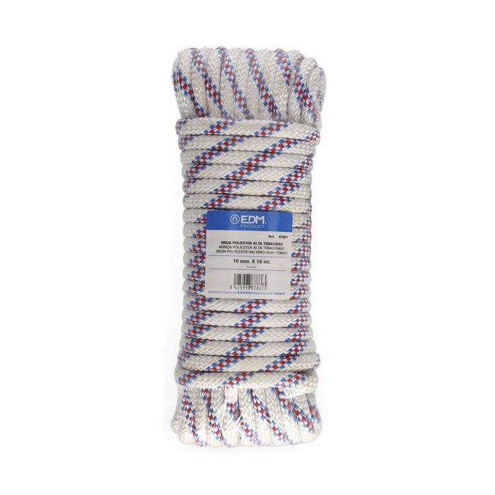 Edm Cuerda driza de poliéster de alta tenacidad tricolor de 10 mm x 15 m