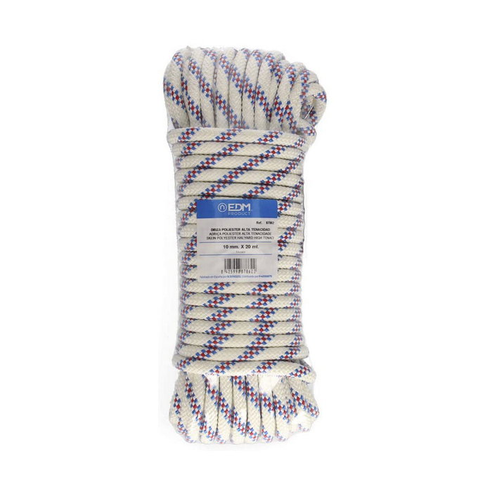 Edm Cuerda driza de poliéster alta tenacidad tricolor 10 mm x 20 m