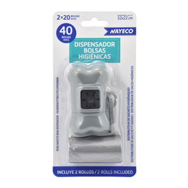 Nayeco Portabolsas para Perro con 2 Rollos de 20 Bolsas cada uno, Colores Variados