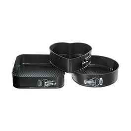 5Five Set 3 Moldes Desmontables Redondo Corazón Cuadrado Repostería Aluminio Negro