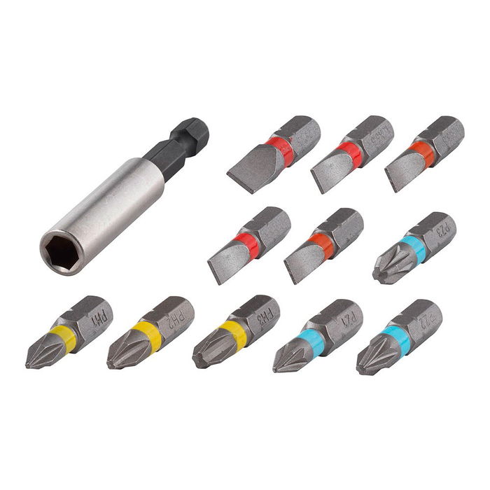 Wolfcraft Juego de Puntas con Portapuntas Magnético 2426 - 12 Piezas: Ranura 0.6-1.6mm, Phillips 1-3, Pozidriv 1-3