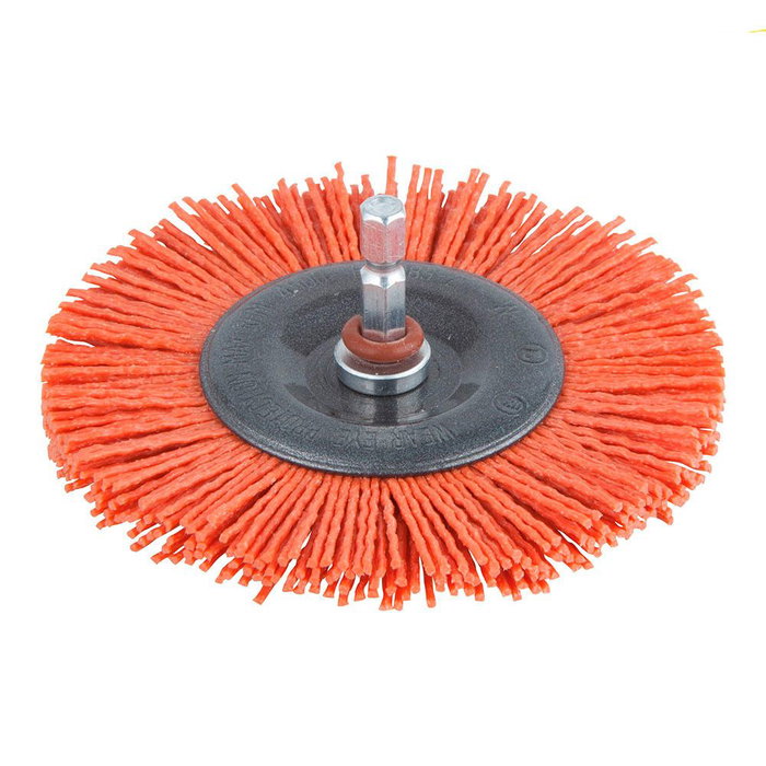 Wolfcraft Cepillo de Disco de Nylon Ø100 x 10 mm Vástago Hexagonal 1/4" para Uso Profesional y Doméstico Wolfcraft Cepillo de Disco de Nylon Ø100 x 10 mm Vástago Hexagonal 1/4" para Uso Profesional y Doméstico