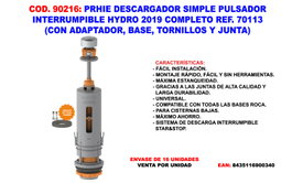 Prhie Descarga Simple Pulsador Interrumpible Hydro Completa PH70113