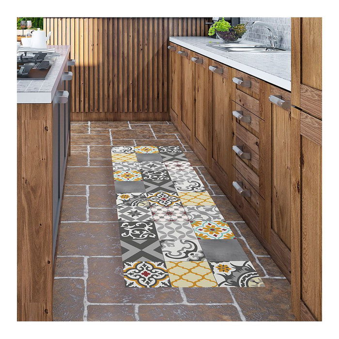 Cintacor - Stor Planet Alfombra vinílica Croma patch gris-ambar 60 x 200 cm, base antideslizante, superficie lavable