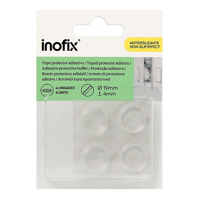 Inofix Gota Protectora adhesiva protectora antideslizante adhesiva transparente Ø19 mm 4 uds Blister Inofix Gota Protectora adhesiva protectora antideslizante adhesiva transparente Ø19 mm 4 uds Blister