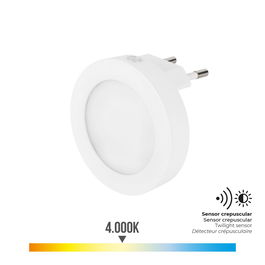 Edm Piloto de Noche LED Redondo 0,5W 5 lm 4000K Luz Día con Sensor Crepuscular 120°, 220-240V