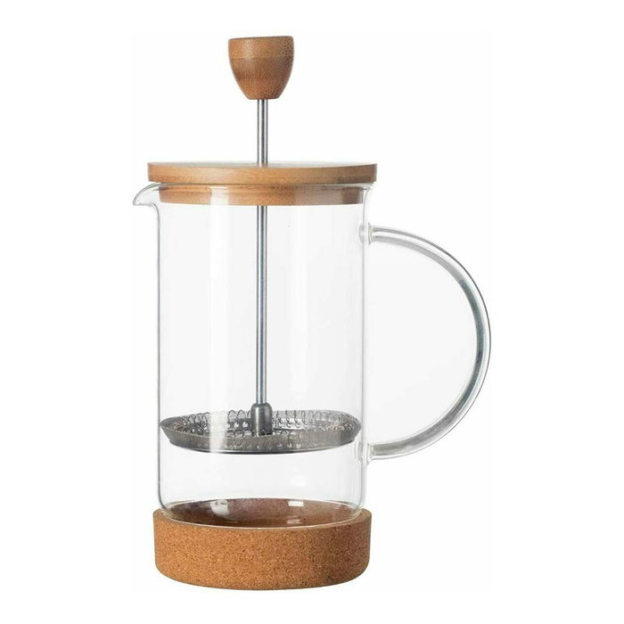 5Five Cafetera de Émbolo Transparente de Vidrio y Bambú