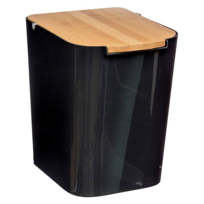 5Five Papelera de baño de bambú-negro 5l Baltik