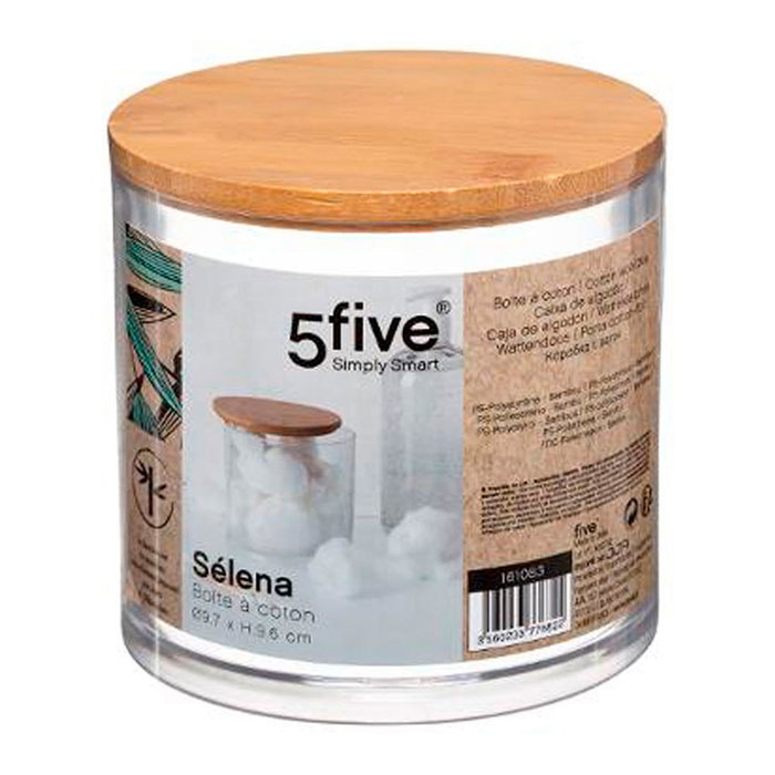 5Five Caja redonda de baño de bambú modelo Selena - Transparente, Poliestireno