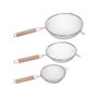 5Five Set de 3 Coladores de Acero Inoxidable con Mango de Madera - Diámetros 12 cm, 16 cm, 20 cm - No apto para lavavajillas