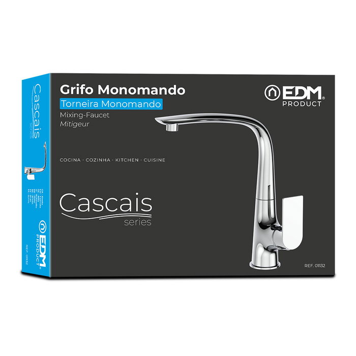 Edm Grifo Monomando Cocina Caño Alto Serie Cascais Cromado