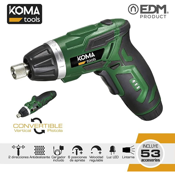 Koma Tools Kit de atornillador recargable 3,6 V con 53 accesorios