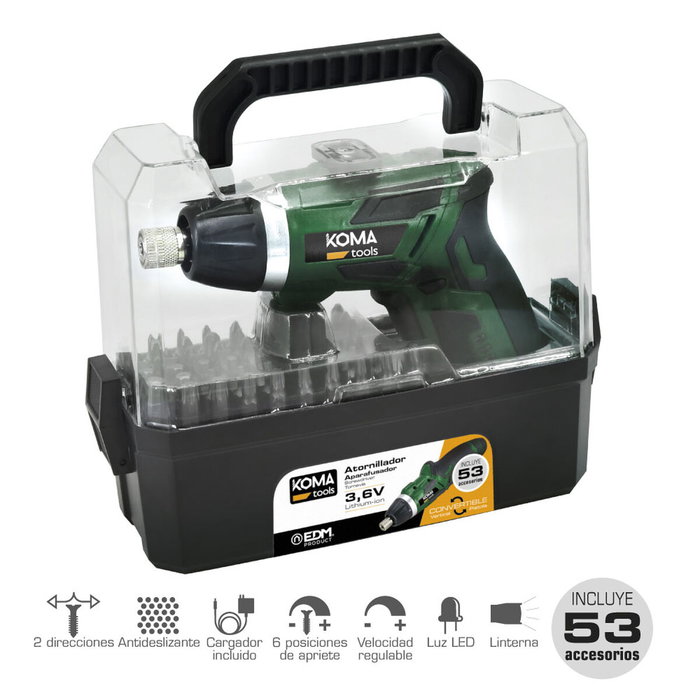Koma Tools Kit de atornillador recargable 3,6 V con 53 accesorios