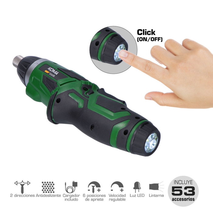 Koma Tools Kit de atornillador recargable 3,6 V con 53 accesorios