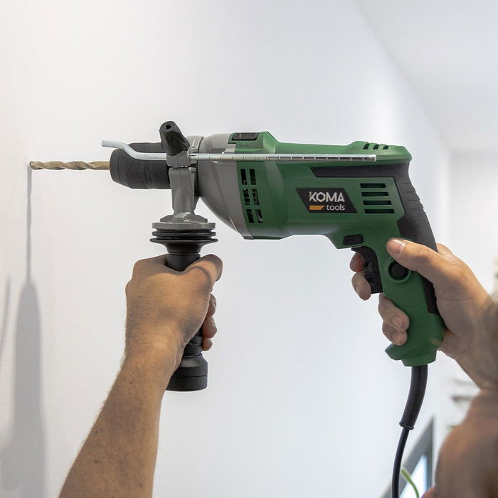 Koma Tools TP-750 Taladro Percutor 750W con Cable 2M, 0-3000 rpm, 0-48000 ipm, Portabrocas Automático 13 mm, para Perforación en Hormigón, Madera y Acero