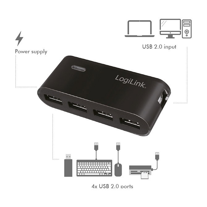 LogiLink UA0085 Hub USB 2.0 de 4 puertos, Negro LogiLink UA0085 Hub USB 2.0 de 4 puertos, Negro