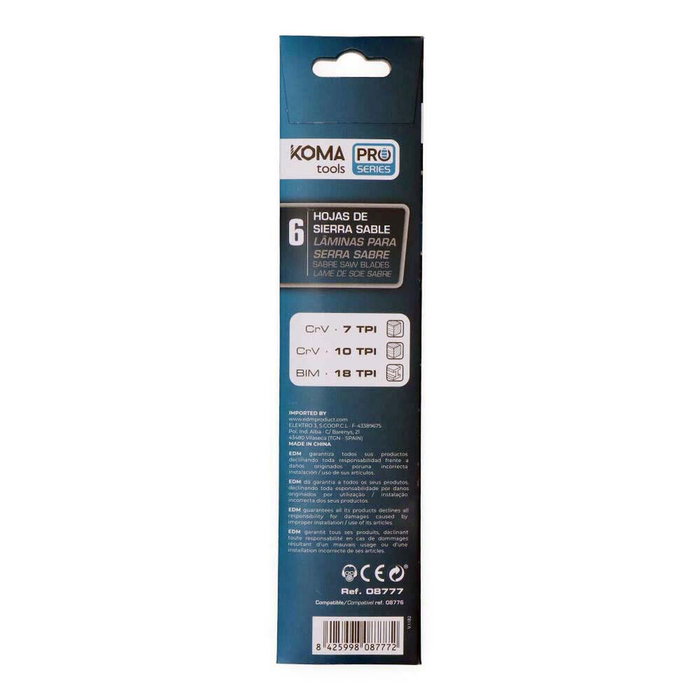 Koma Tools Kit de 6 hojas de sierra de sable para 08776