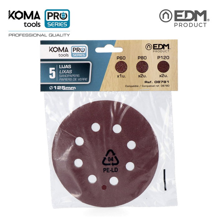Koma Tools Juego de 5 Lijas para Lijadora Excéntrica ø125 mm