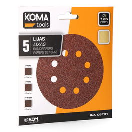Koma Tools Lijas para Lijadora Excéntrica 08780, Ø125 mm, Juego de 5 Hojas (1x P60, 2x P80, 2x P120) para Madera