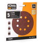 Koma Tools Lijas para Lijadora Excéntrica 08780, Ø125 mm, Juego de 5 Hojas (1x P60, 2x P80, 2x P120) para Madera
