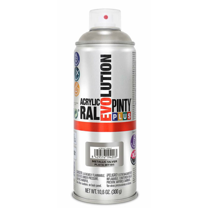 Pinty Plus Pintura Acrílica Spray Evolution Metalizada Plata MT191 520 cc Pinty Plus Pintura Acrílica Spray Evolution Metalizada Plata MT191 520 cc