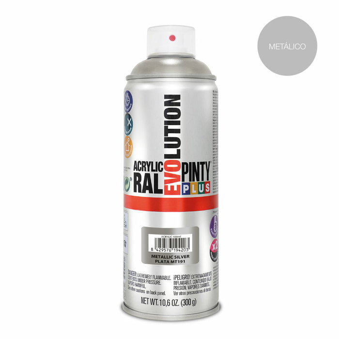 Pinty Plus Pintura Acrílica Spray Evolution Metalizada Plata MT191 520 cc Pinty Plus Pintura Acrílica Spray Evolution Metalizada Plata MT191 520 cc