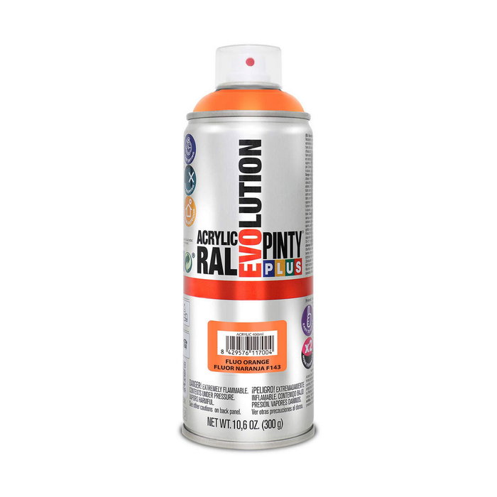 Pinty Plus Pintura acrílica spray Evolution F143 Naranja fluorescente 520 cc