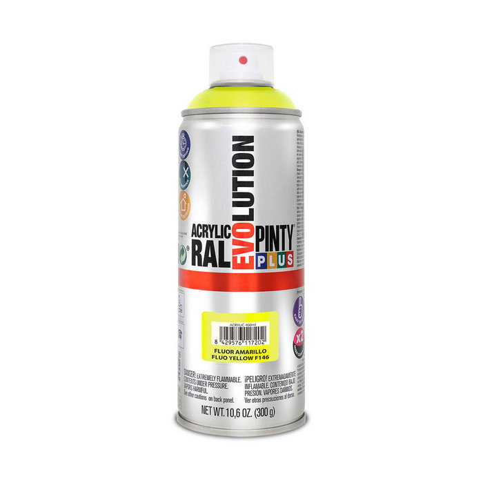 Pinty Plus Pintura acrílica spray Evolution F146 Amarillo fluorescente 520 cc Pinty Plus Pintura acrílica spray Evolution F146 Amarillo fluorescente 520 cc