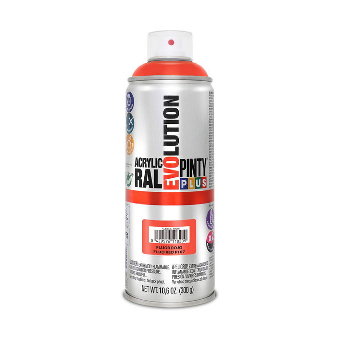 Pinty Plus Pintura Acrílica Spray Evolution F107 Rojo Fluorescente 520 cc Pinty Plus Pintura Acrílica Spray Evolution F107 Rojo Fluorescente 520 cc