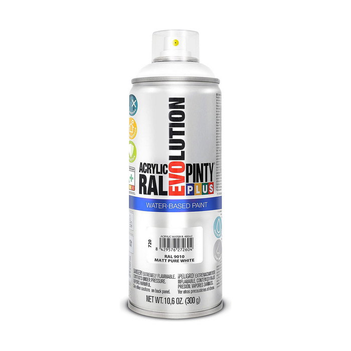 Pinty Plus Pintura acrílica spray evolution water-based 520 cc ral 9010 blanco puro mate