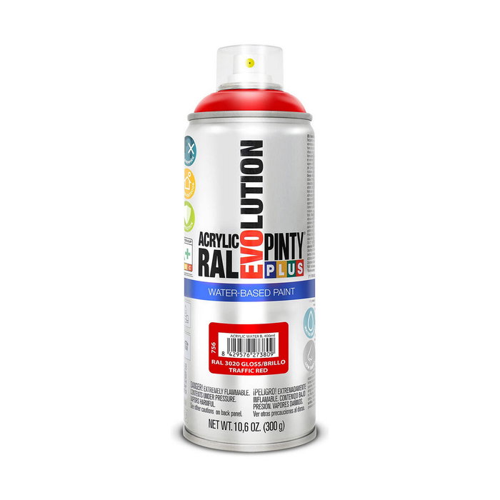 Pinty Plus Pintura acrílica spray Evolution Water-Based 520 cc RAL 3020 Rojo tráfico Pinty Plus Pintura acrílica spray Evolution Water-Based 520 cc RAL 3020 Rojo tráfico