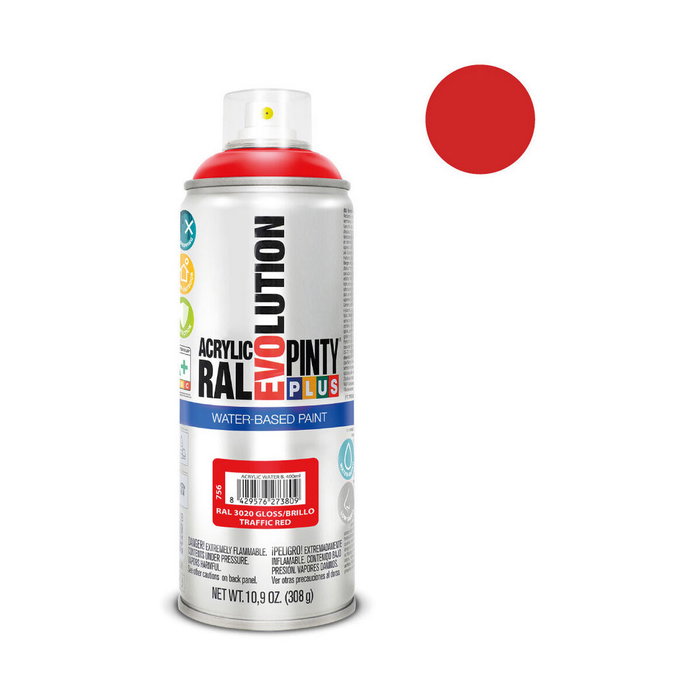 Pinty Plus Pintura acrílica spray Evolution Water-Based 520 cc RAL 3020 Rojo tráfico Pinty Plus Pintura acrílica spray Evolution Water-Based 520 cc RAL 3020 Rojo tráfico